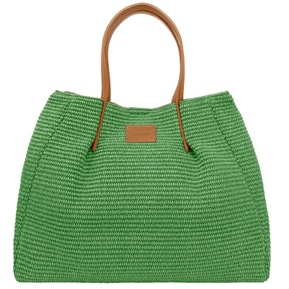 Borsa Donna a Mano con Tracolla, In Rafia e Vera Pelle, Made in Italy, Modello Lena Parubi Borse Verde Pastello - vista 11
