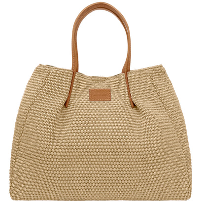 Borsa Donna a Mano con Tracolla, In Rafia e Vera Pelle, Made in Italy, Modello Lena Parubi Borse - foto prodotto