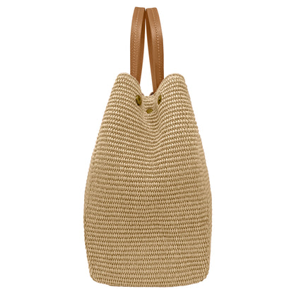 Borsa Donna a Mano con Tracolla, In Rafia e Vera Pelle, Made in Italy, Modello Lena Parubi Borse - vista 3
