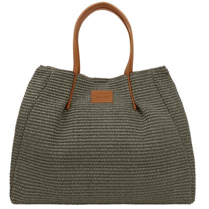Borsa Donna a Mano con Tracolla, In Rafia e Vera Pelle, Made in Italy, Modello Lena Parubi Borse Grigio - vista 46
