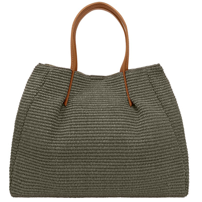 Borsa Donna a Mano con Tracolla, In Rafia e Vera Pelle, Made in Italy, Modello Lena Parubi Borse - vista 49