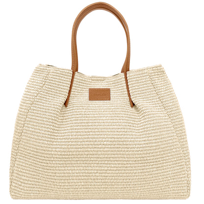 Borsa Donna a Mano con Tracolla, In Rafia e Vera Pelle, Made in Italy, Modello Lena Parubi Borse Bianco - vista 21