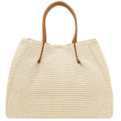 Borsa Donna a Mano con Tracolla, In Rafia e Vera Pelle, Made in Italy, Modello Lena Parubi Borse - vista 24