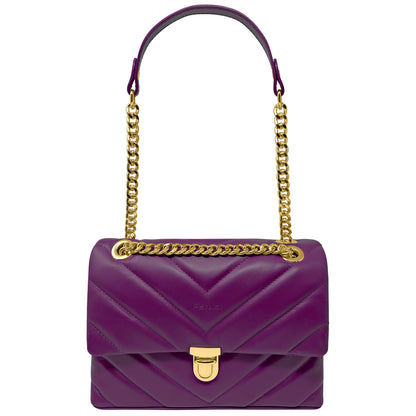 Borsa Donna a Tracolla e Spalla, In Vera Pelle Trapuntata, Made in Italy, Modello Elda Parubi Borse Viola Porpora - vista 73