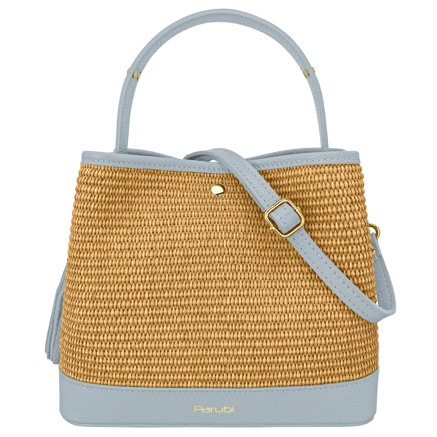 Borsa Secchiello Donna a Mano con Tracolla, In Vera Pelle e Rafia Naturale, Made in Italy, Modello Elide Parubi - vista 97