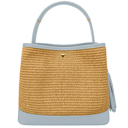 Borsa Secchiello Donna a Mano con Tracolla, In Vera Pelle e Rafia Naturale, Made in Italy, Modello Elide Parubi - vista 99