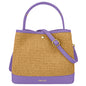 Borsa Secchiello Donna a Mano con Tracolla, In Vera Pelle e Rafia Naturale, Made in Italy, Modello Elide - foto prodotto