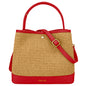 Borsa Secchiello Donna a Mano con Tracolla, In Vera Pelle e Rafia Naturale, Made in Italy, Modello Elide Parubi - vista 185