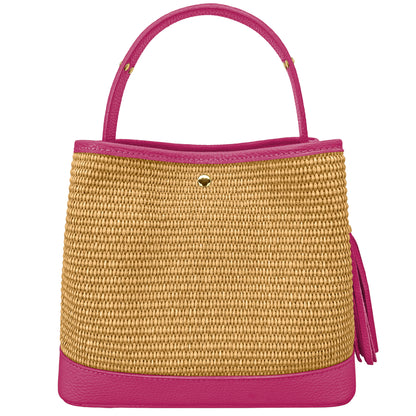 Borsa Secchiello Donna a Mano con Tracolla, In Vera Pelle e Rafia Naturale, Made in Italy, Modello Elide Parubi - vista 67