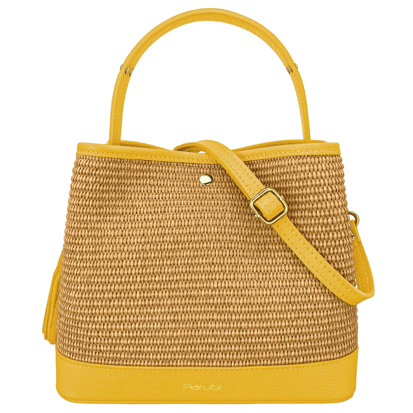 Borsa Secchiello Donna a Mano con Tracolla, In Vera Pelle e Rafia Naturale, Made in Italy, Modello Elide Parubi - vista 33