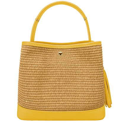 Borsa Secchiello Donna a Mano con Tracolla, In Vera Pelle e Rafia Naturale, Made in Italy, Modello Elide Parubi - vista 35