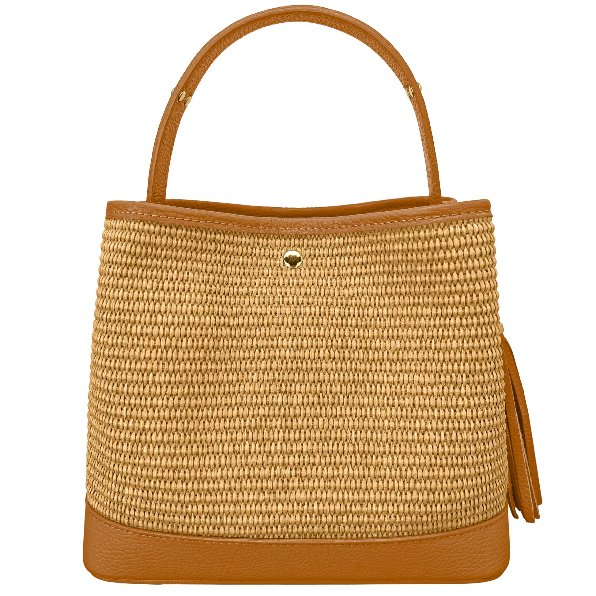 Borsa Secchiello Donna a Mano con Tracolla, In Vera Pelle e Rafia Naturale, Made in Italy, Modello Elide Parubi - vista 11