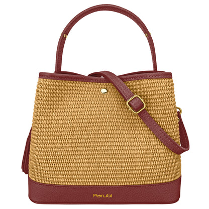 Borsa Secchiello Donna a Mano con Tracolla, In Vera Pelle e Rafia Naturale, Made in Italy, Modello Elide Parubi - vista 81