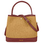 Borsa Secchiello Donna a Mano con Tracolla, In Vera Pelle e Rafia Naturale, Made in Italy, Modello Elide Parubi - vista 81