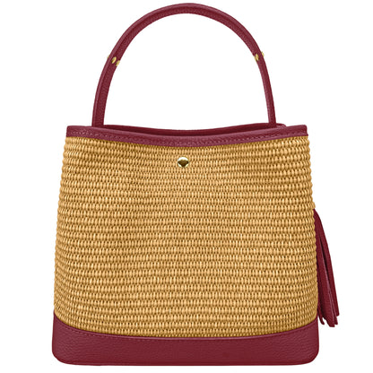 Borsa Secchiello Donna a Mano con Tracolla, In Vera Pelle e Rafia Naturale, Made in Italy, Modello Elide Parubi - vista 75
