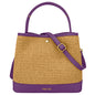 Borsa Secchiello Donna a Mano con Tracolla, In Vera Pelle e Rafia Naturale, Made in Italy, Modello Elide Parubi - vista 105