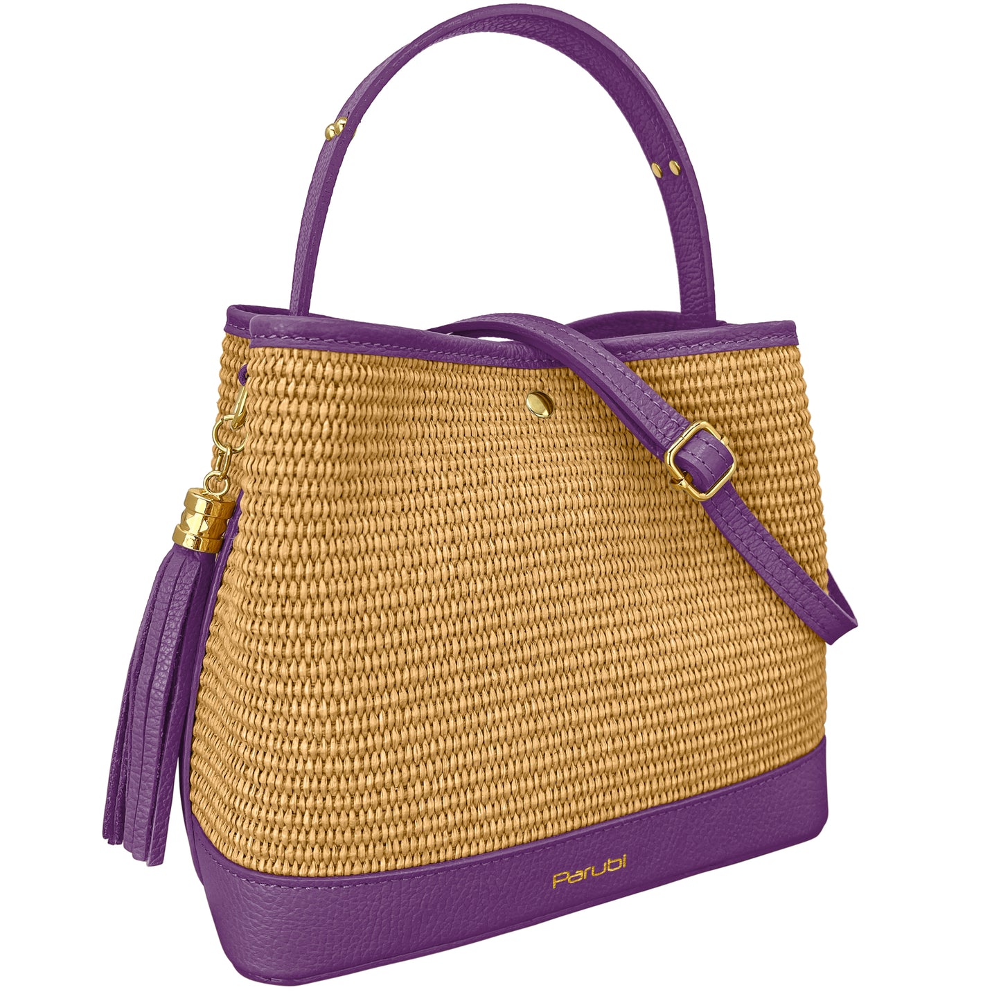 Borsa Secchiello Donna a Mano con Tracolla, In Vera Pelle e Rafia Naturale, Made in Italy, Modello Elide Parubi - vista 106