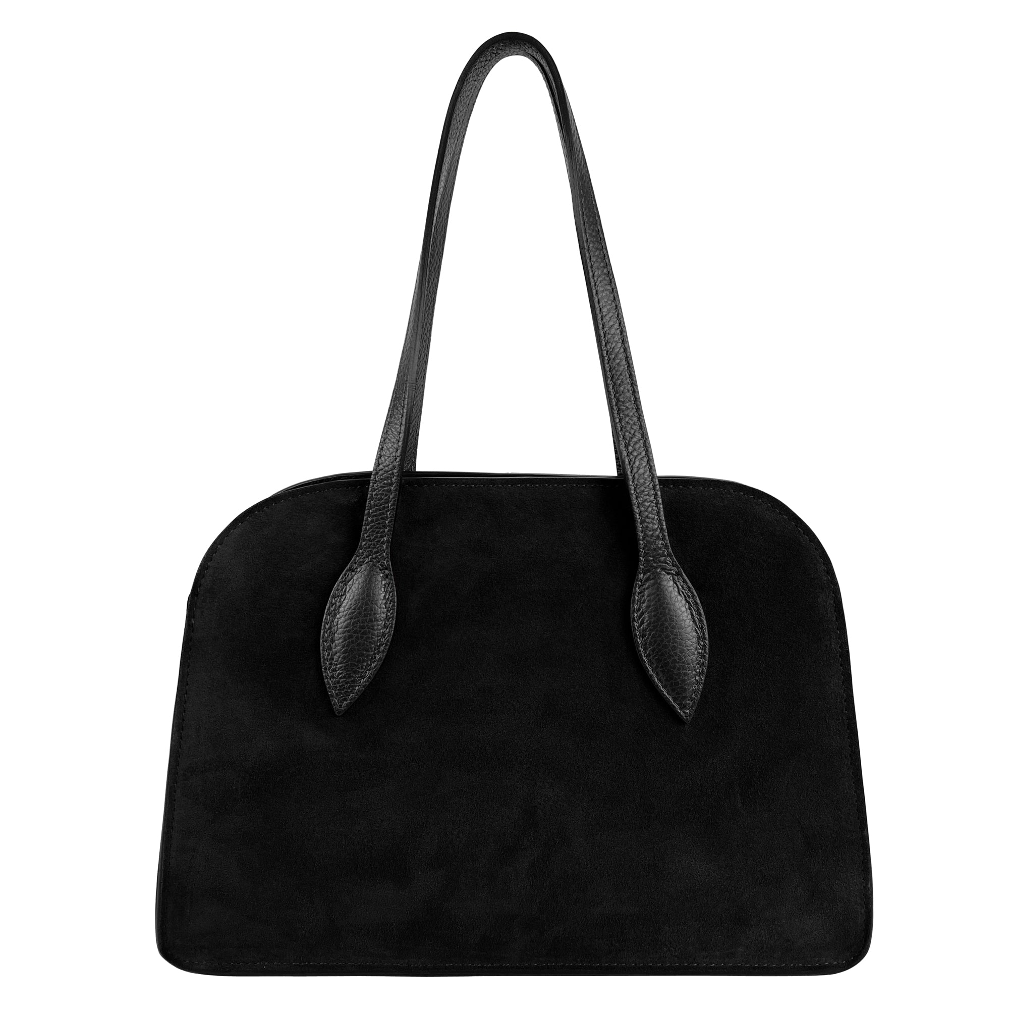 Borsa Donna a Spalla con Tracolla, In Vera Pelle Scamosciata, Made in Italy, Modello Brigitte Nero