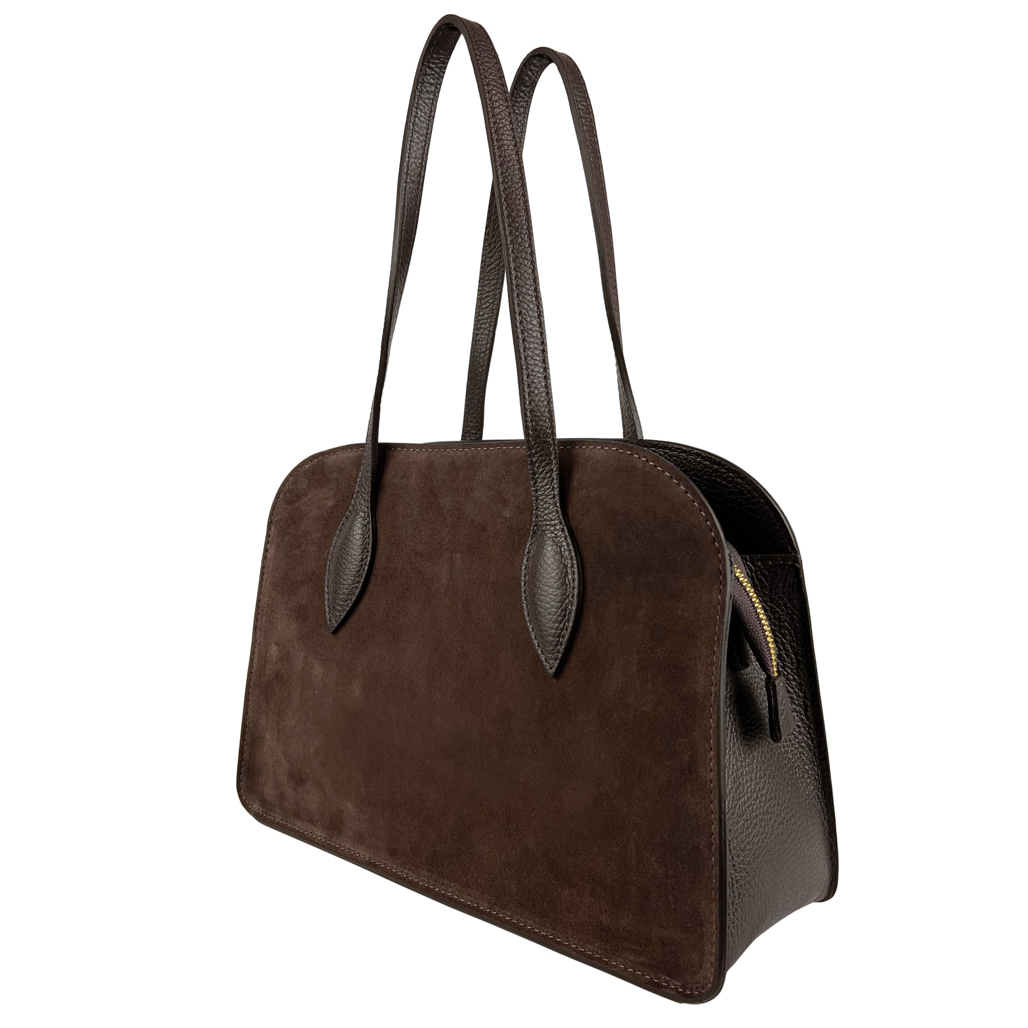 Borsa Donna a Spalla con Tracolla, In Vera Pelle Scamosciata, Made in Italy, Modello Brigitte