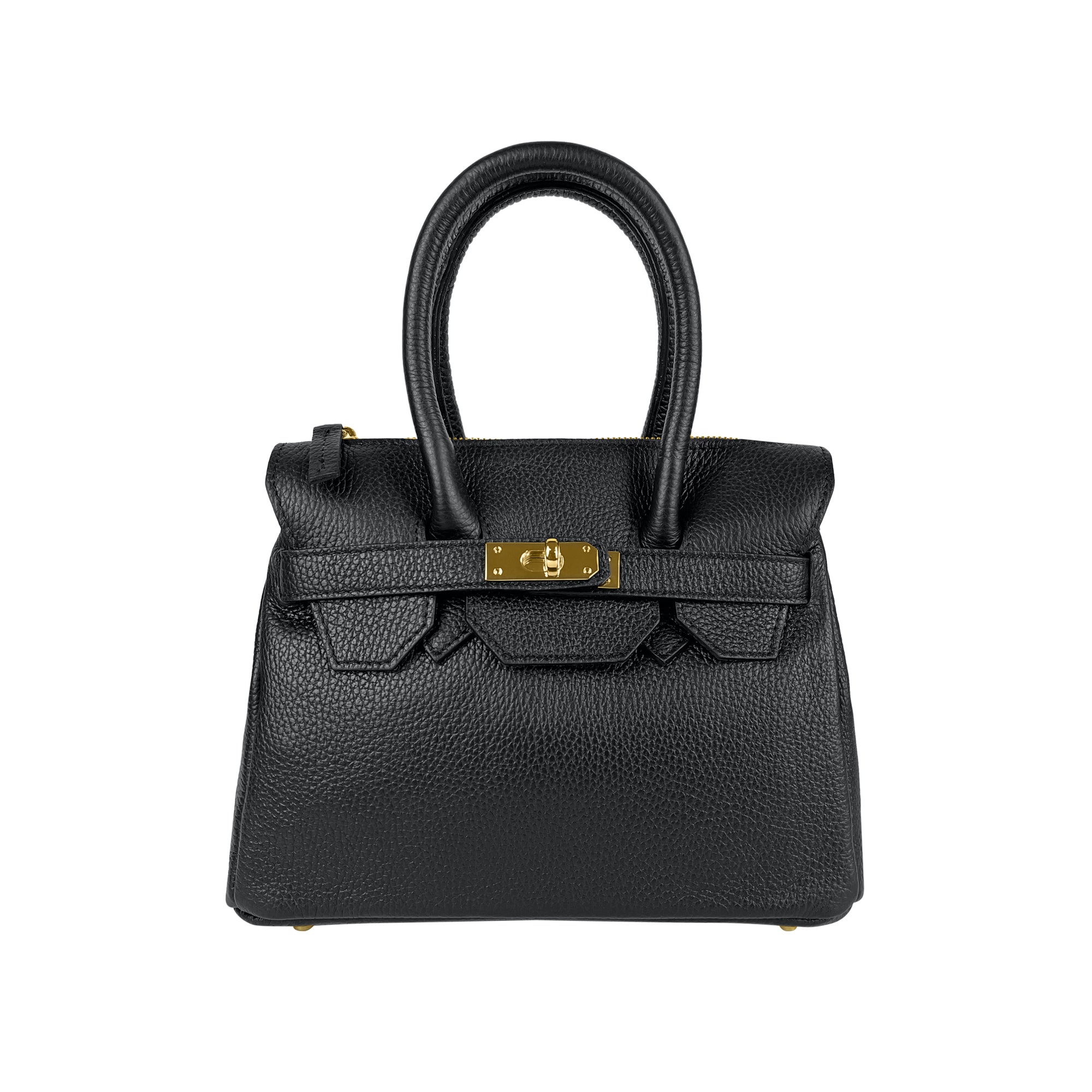 Borsa Donna a Mano con Tracolla, In Vera Pelle, Made in Italy, Modello Diamante Mini Nero