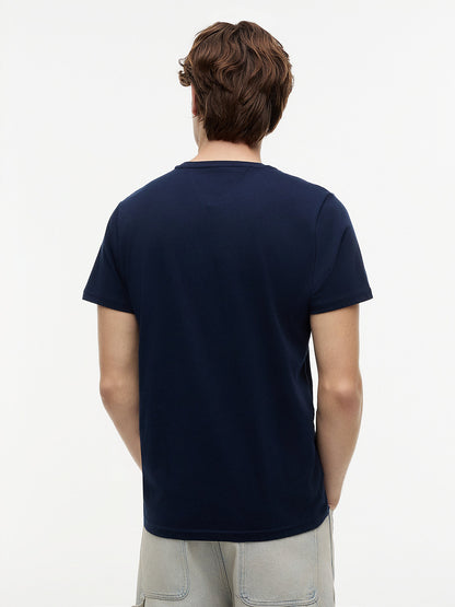 Tommy Hilfiger T-Shirt Uomo Blu Girocollo Cotone Stampa Logo - vista 4