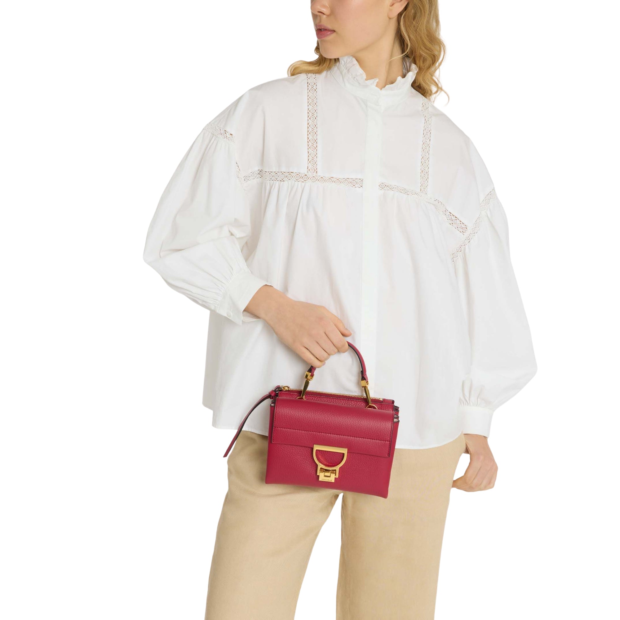 COCCINELLE Borsa Donna a Mano con Tracolla Bianca, In Vera Pelle, Arlettis Small