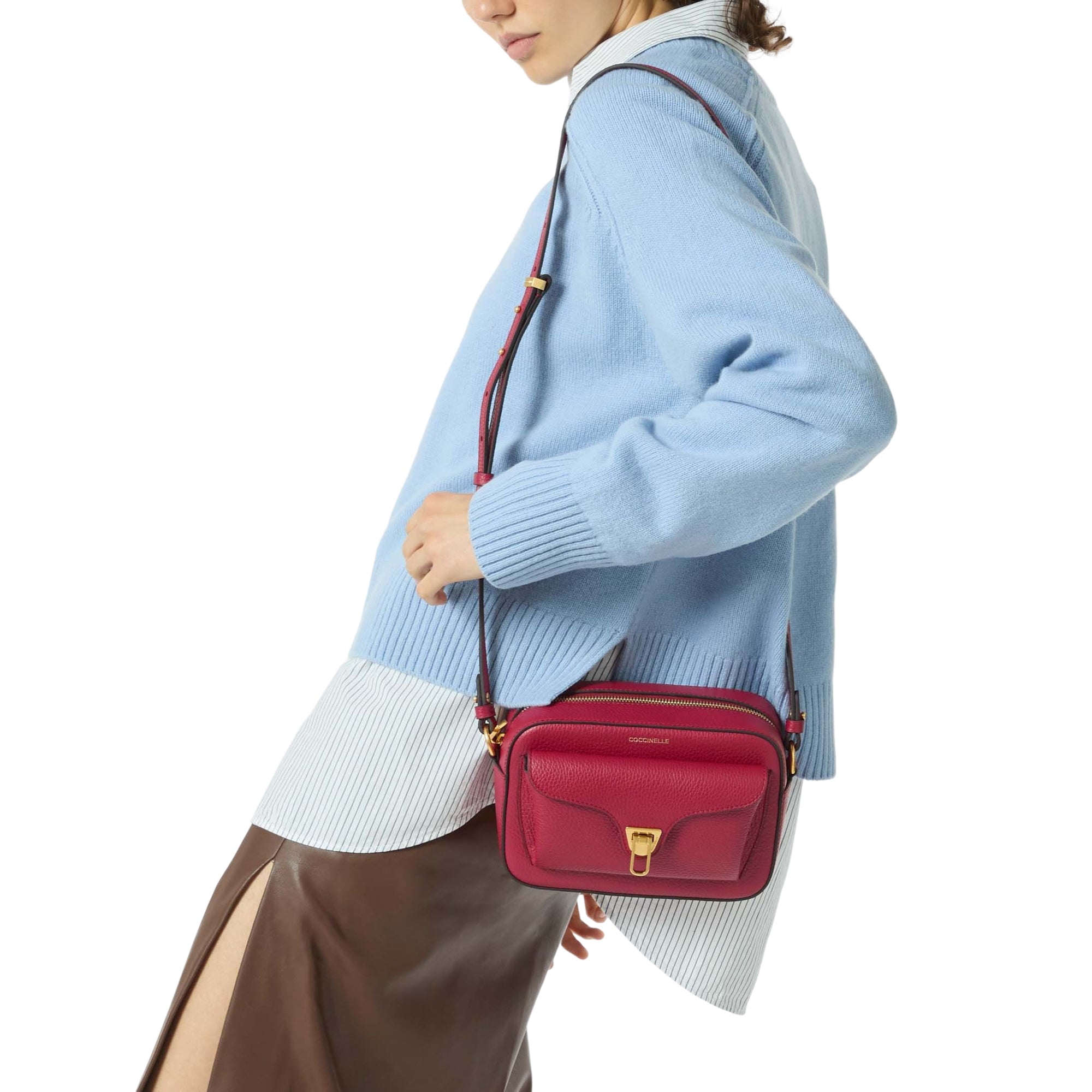 COCCINELLE Borsa Donna a Tracolla Marrone, In Vera Pelle, Beat Soft Small