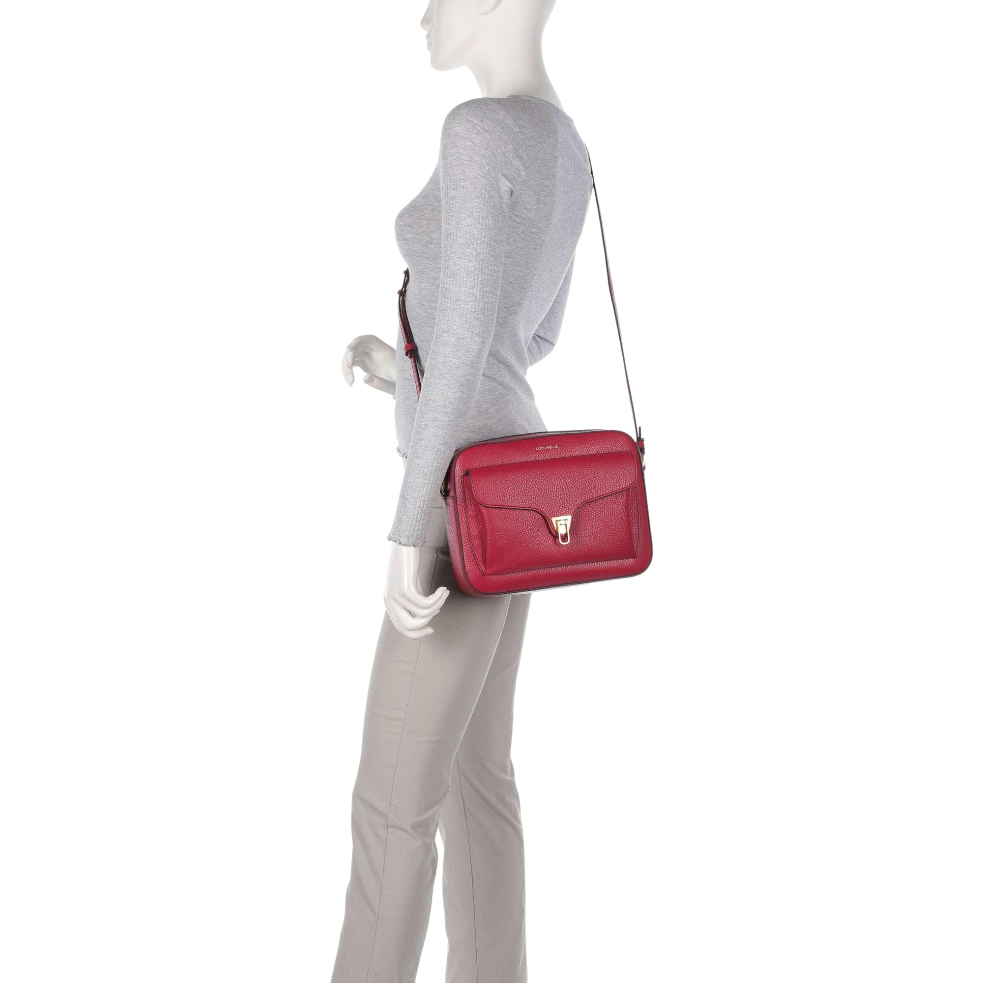 COCCINELLE Borsa Donna a Tracolla Rossa, In Vera Pelle, Beat Soft Media