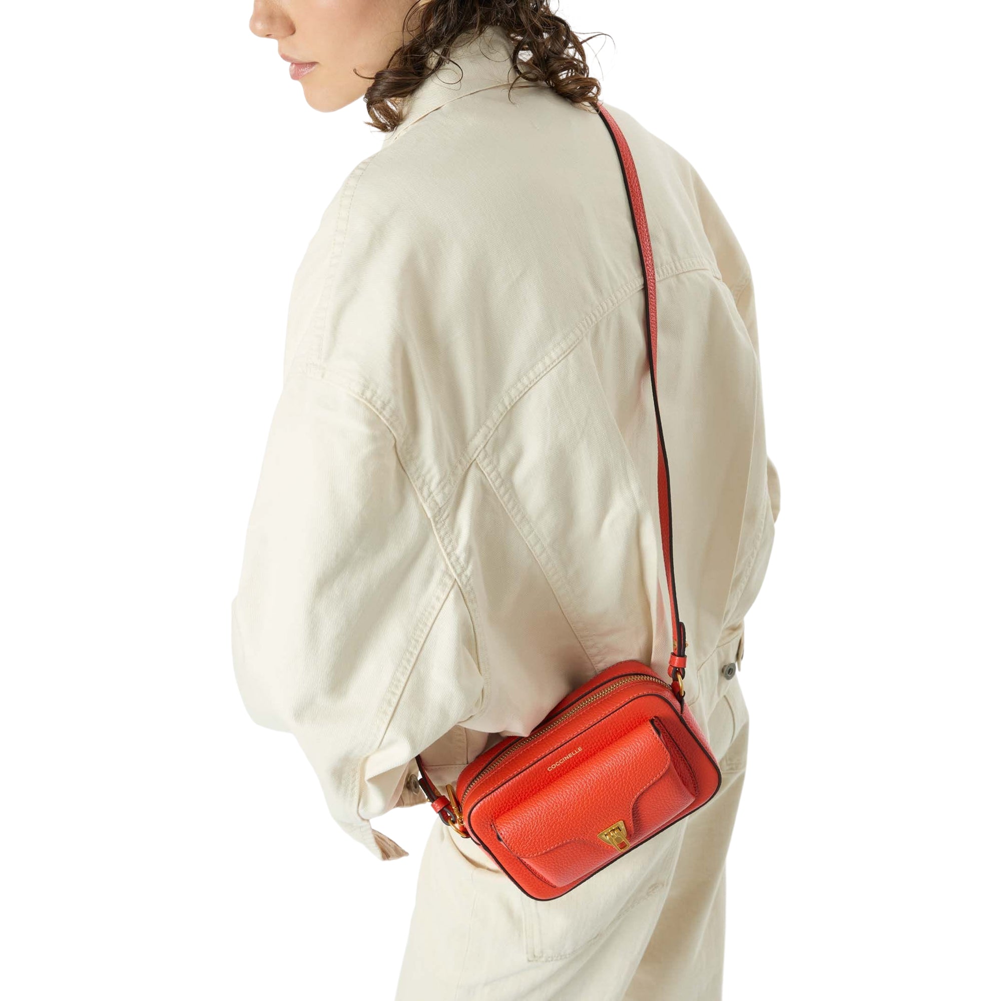 COCCINELLE Borsa Donna a Tracolla Bianca, In Vera Pelle, Beat Mini