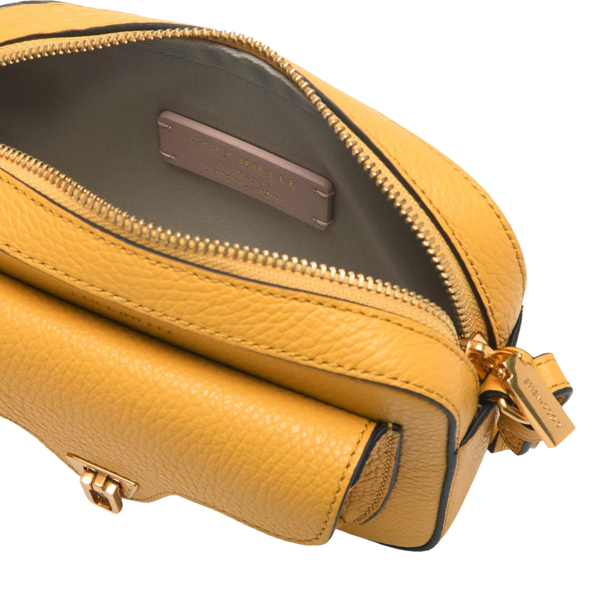 COCCINELLE Borsa Donna a Tracolla Gialla, In Vera Pelle, Beat Mini