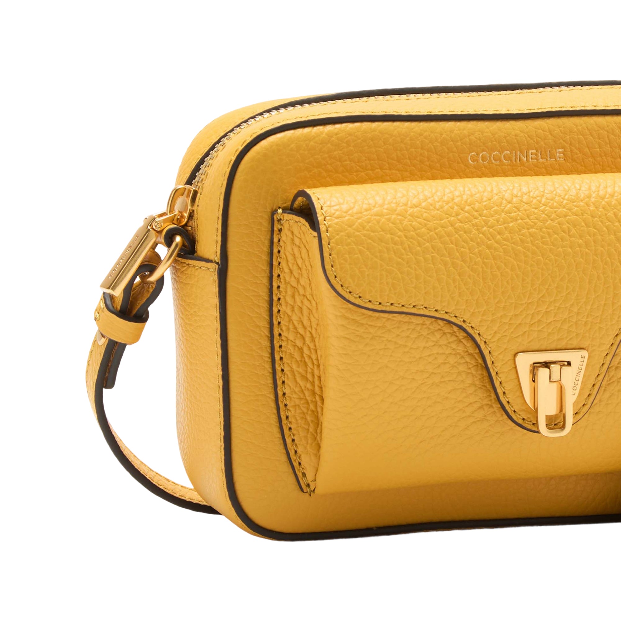 COCCINELLE Borsa Donna a Tracolla Gialla, In Vera Pelle, Beat Mini