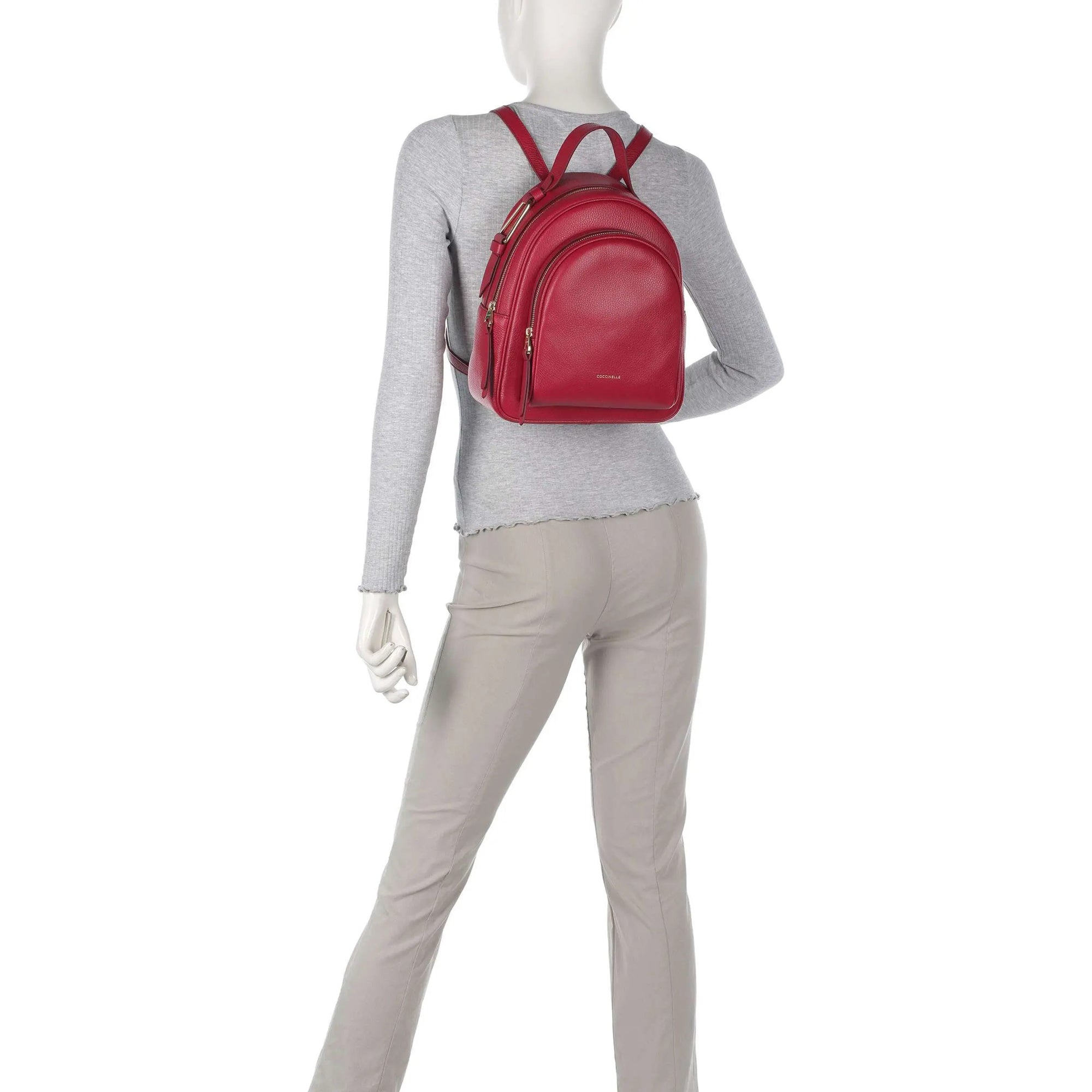 COCCINELLE Zaino Donna Rosso, In Vera Pelle, Zainetto Malory Medium