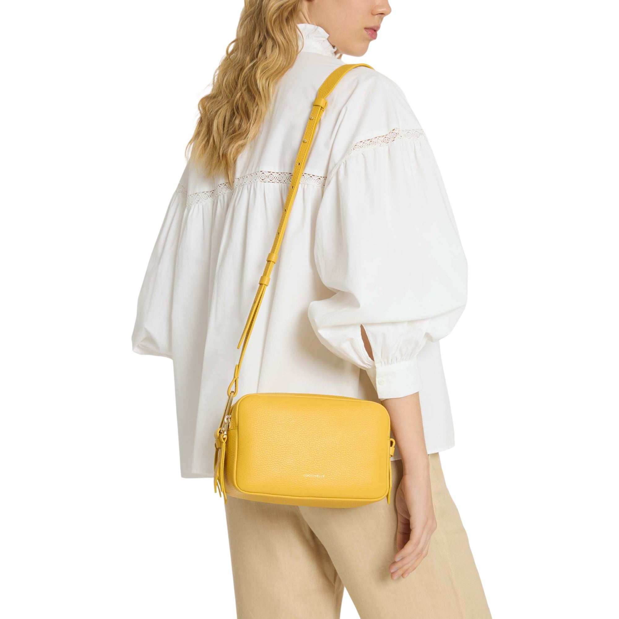 COCCINELLE Borsa Donna a Tracolla Bianca, In Vera Pelle, Malory Small