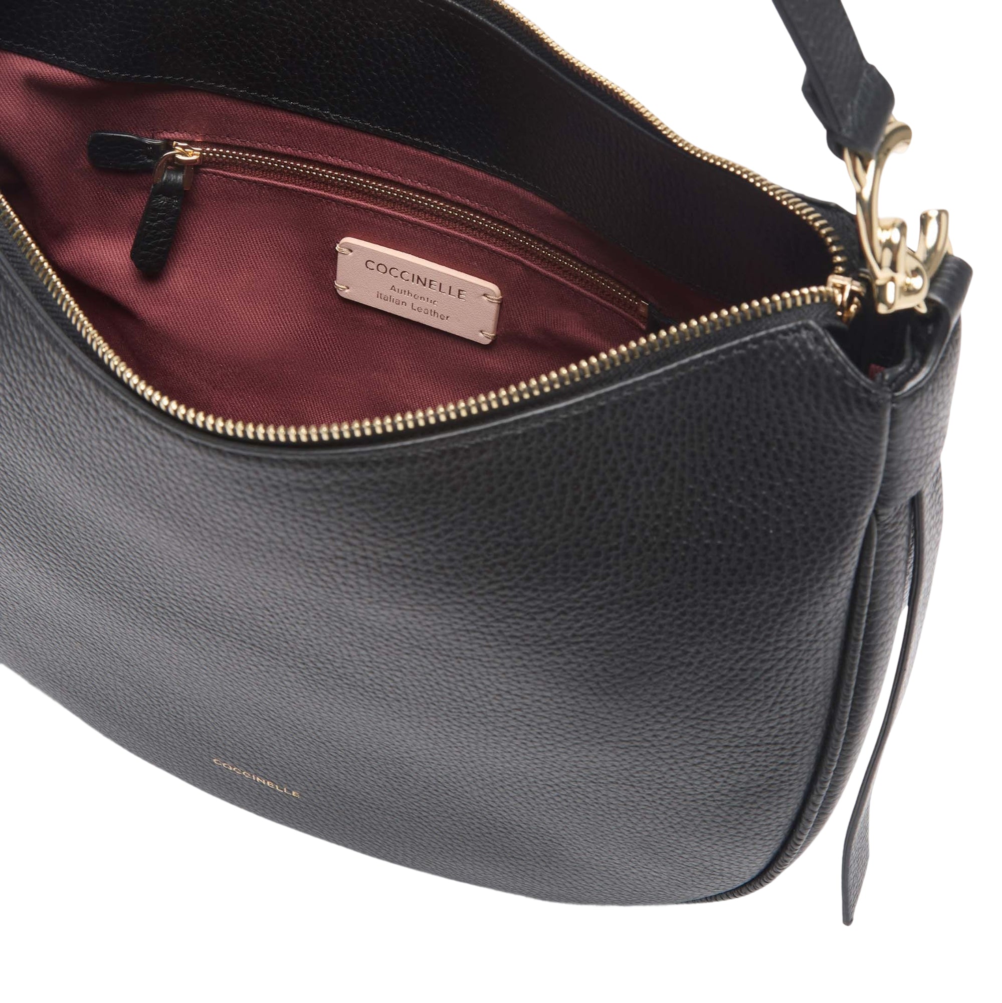 COCCINELLE Borsa Donna Hobo a Spalla Nera, In Vera Pelle, C-Easy Medium