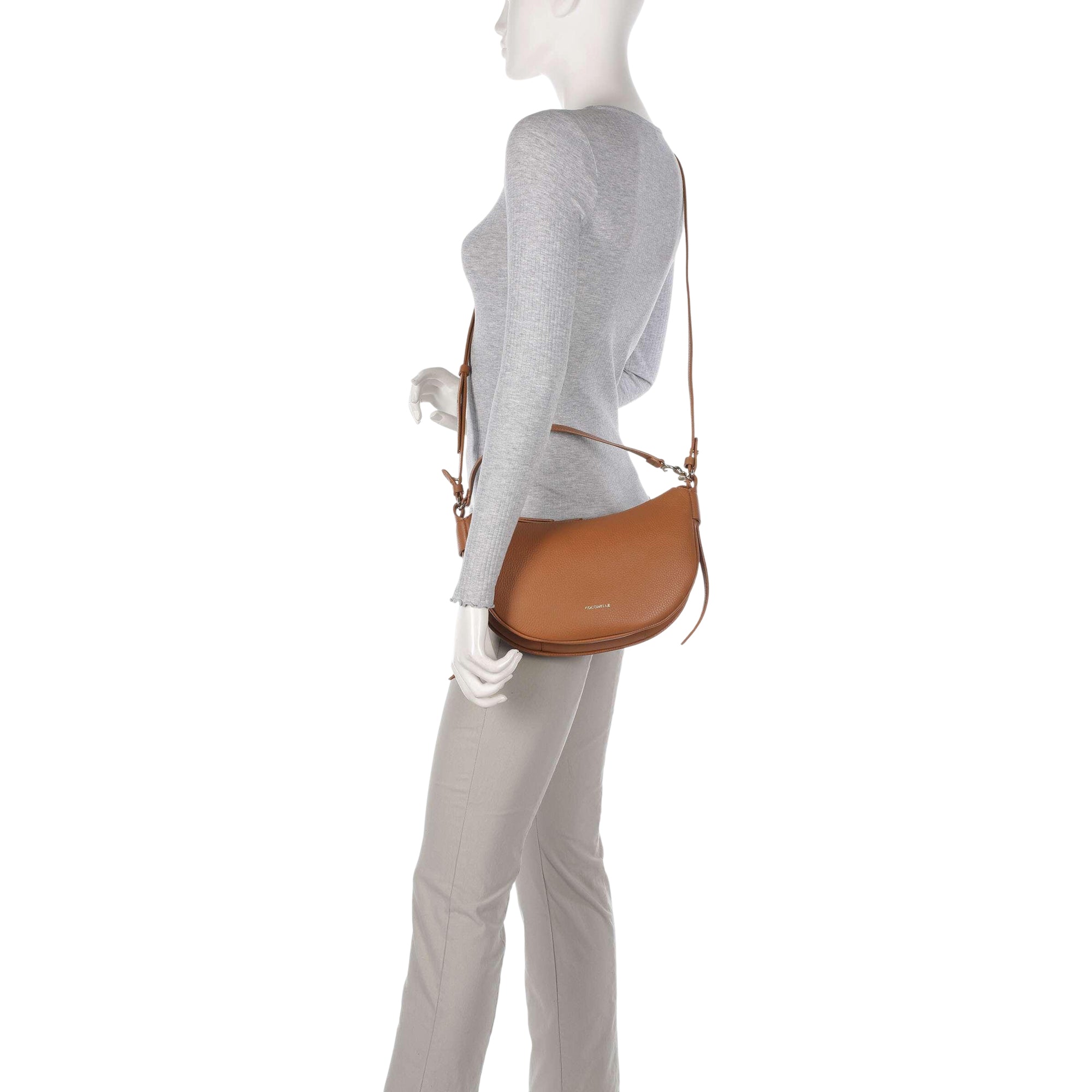 COCCINELLE Borsa Donna a Spalla Marrone con Tracolla, In Vera Pelle, C-Easy