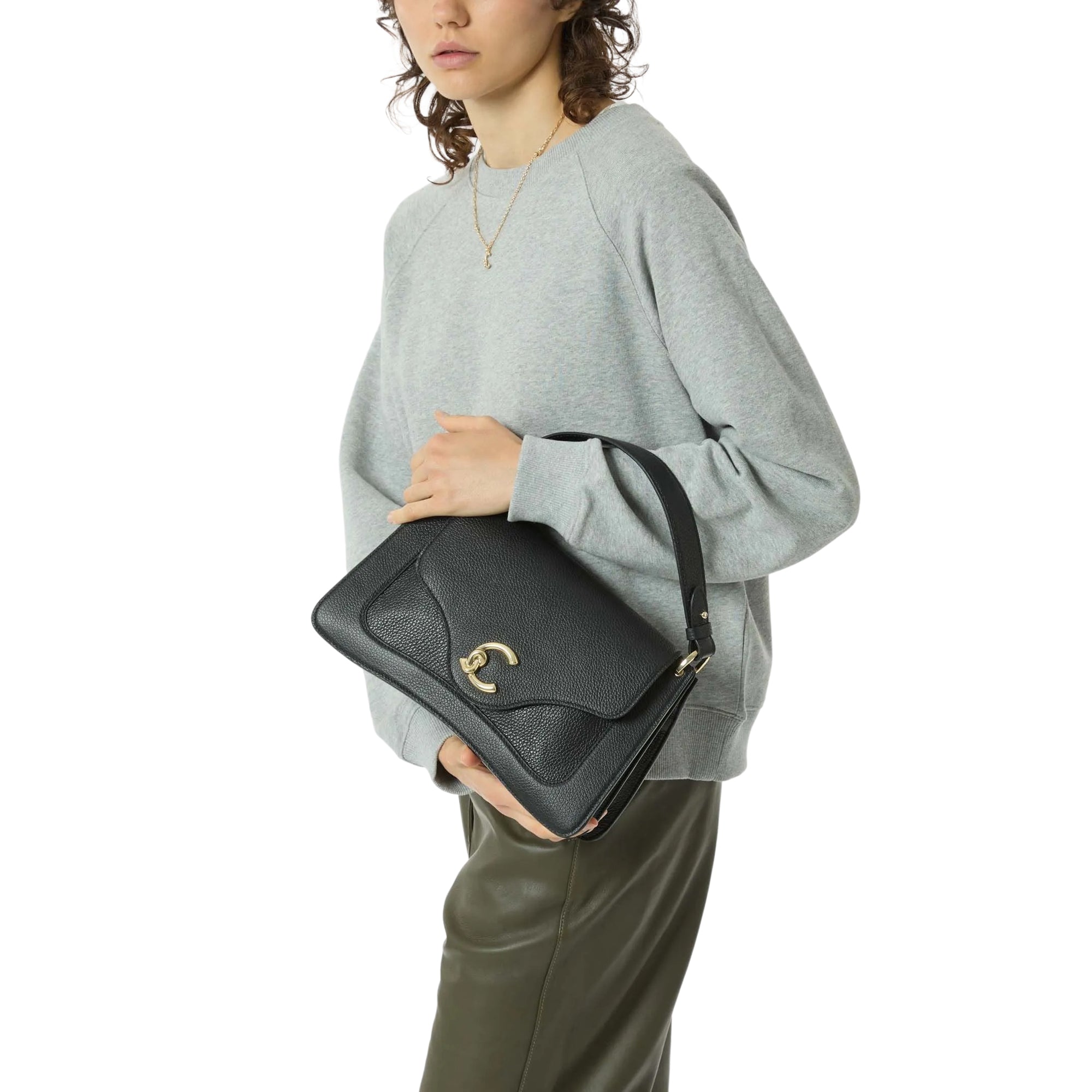 COCCINELLE Borsa Donna a Mano Marrone con Tracolla, In Vera Pelle, C-Me Medium