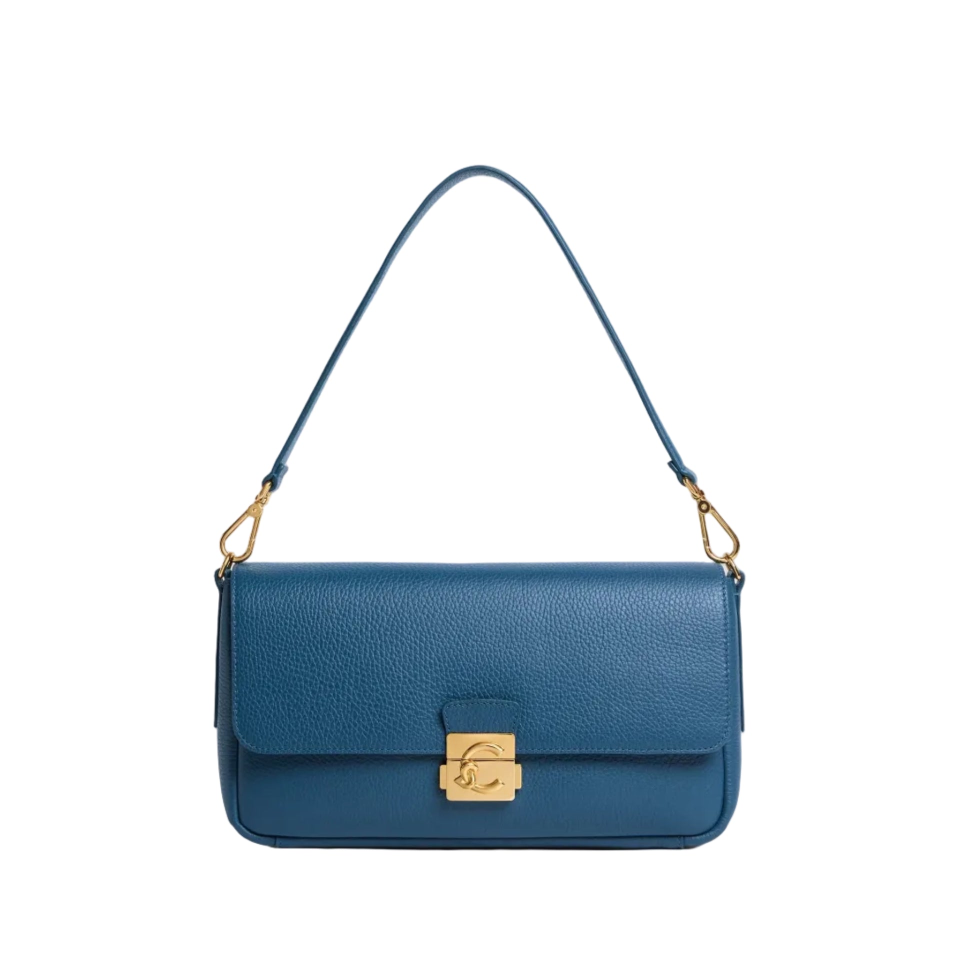 Coccinelle Sac à Bandoulière Véritable Cuir Femme Bleu Fermeture à Pression