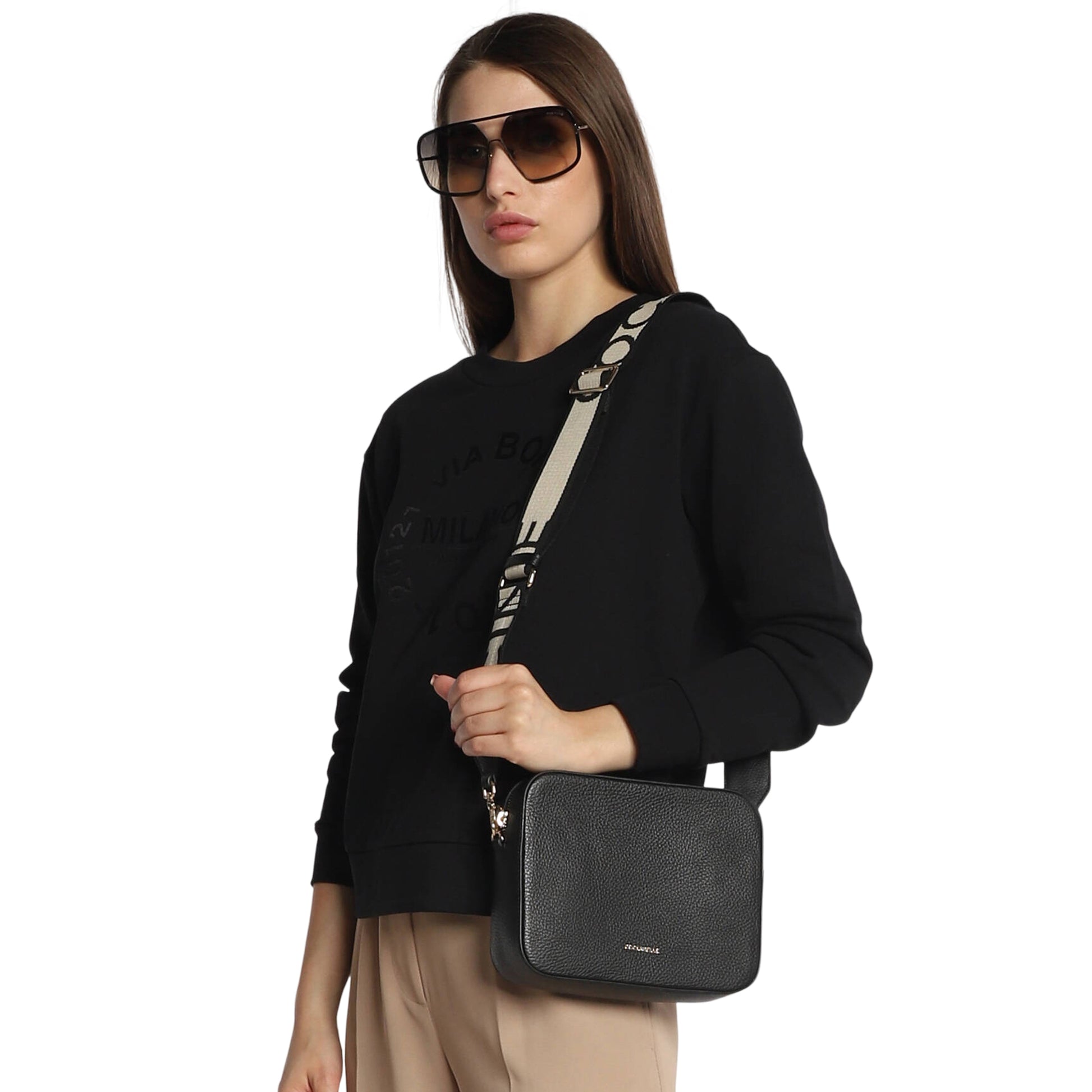 COCCINELLE Borsa Donna a Tracolla Nera, In Vera Pelle, Tebe Large Borse nero - vista 2