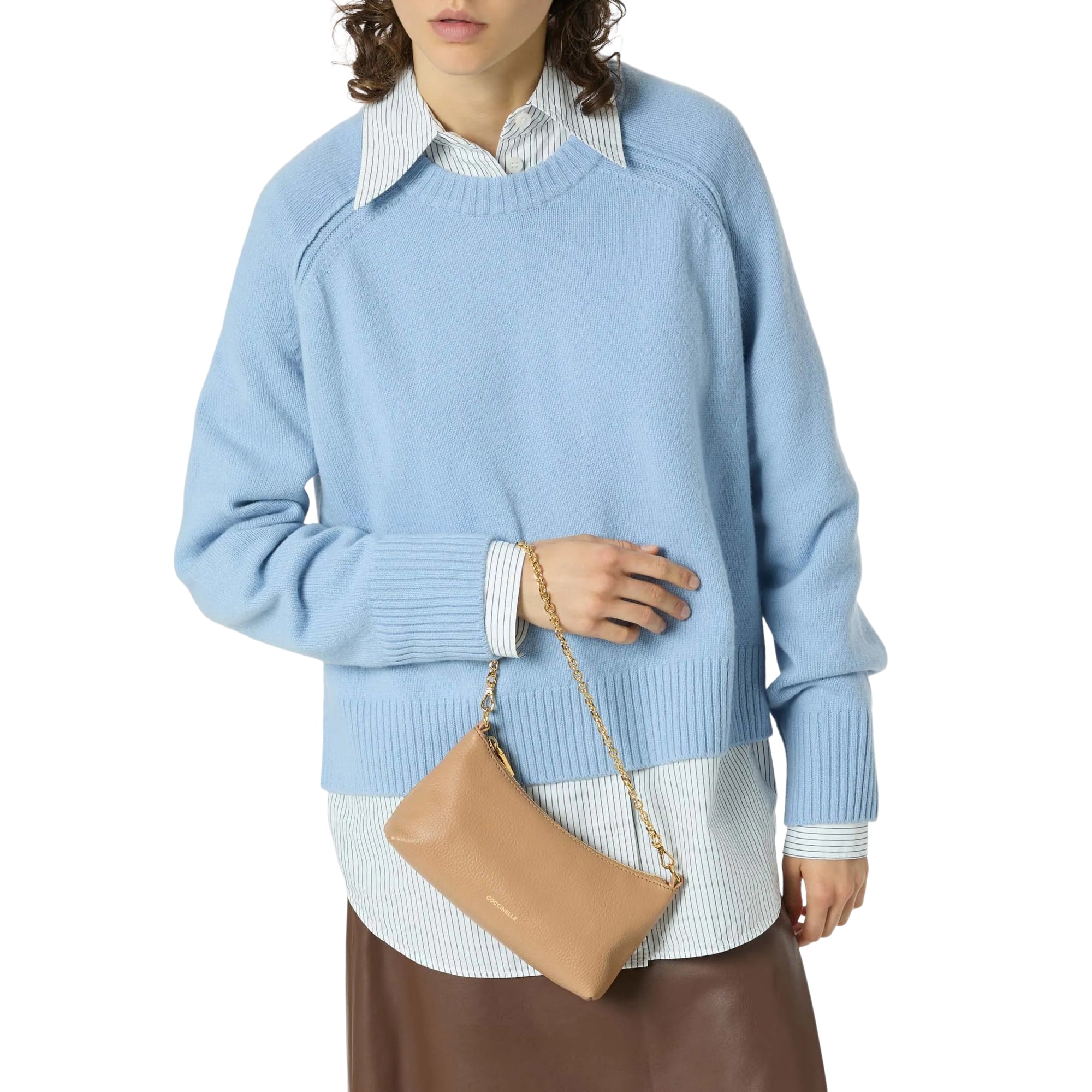 COCCINELLE Borsa Donna Marrone con Catena e Tracolla Regolabile, In Vera Pelle, Aura