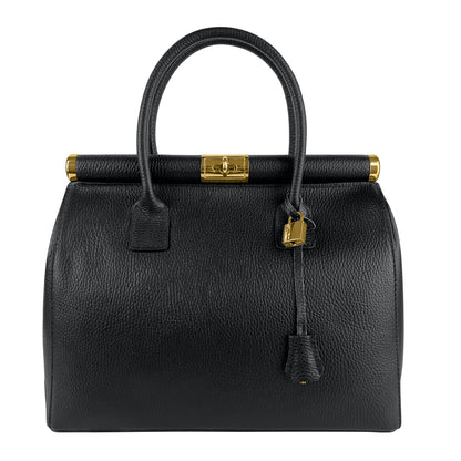 Borsa Donna a Mano con Tracolla, In Vera Pelle Morbida, Made in Italy, Modello Matilde Parubi Borse Nero - foto prodotto