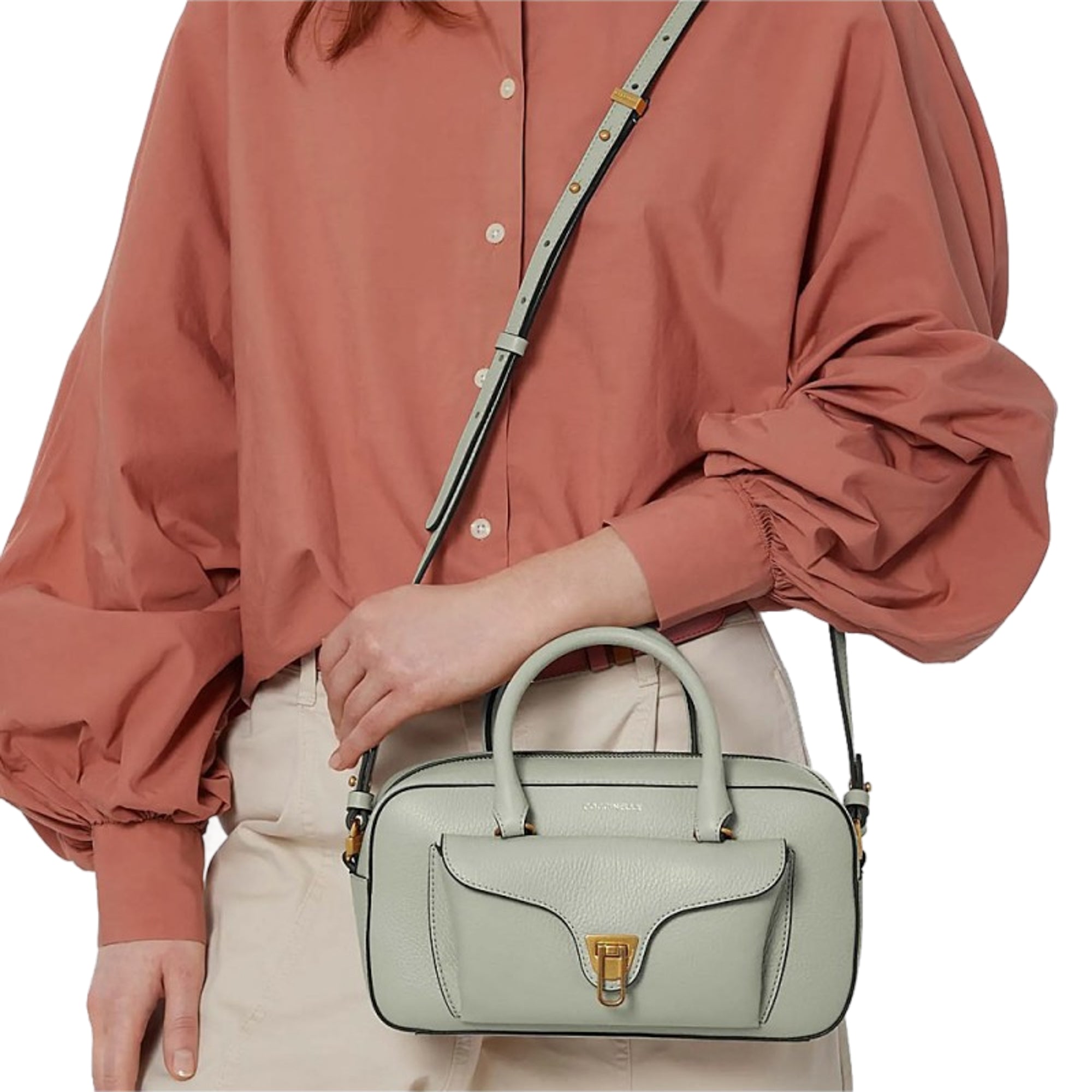 COCCINELLE Borsa Bauletto Donna a Mano con Tracolla Verde, In Vera Pelle, Beat Soft Medium