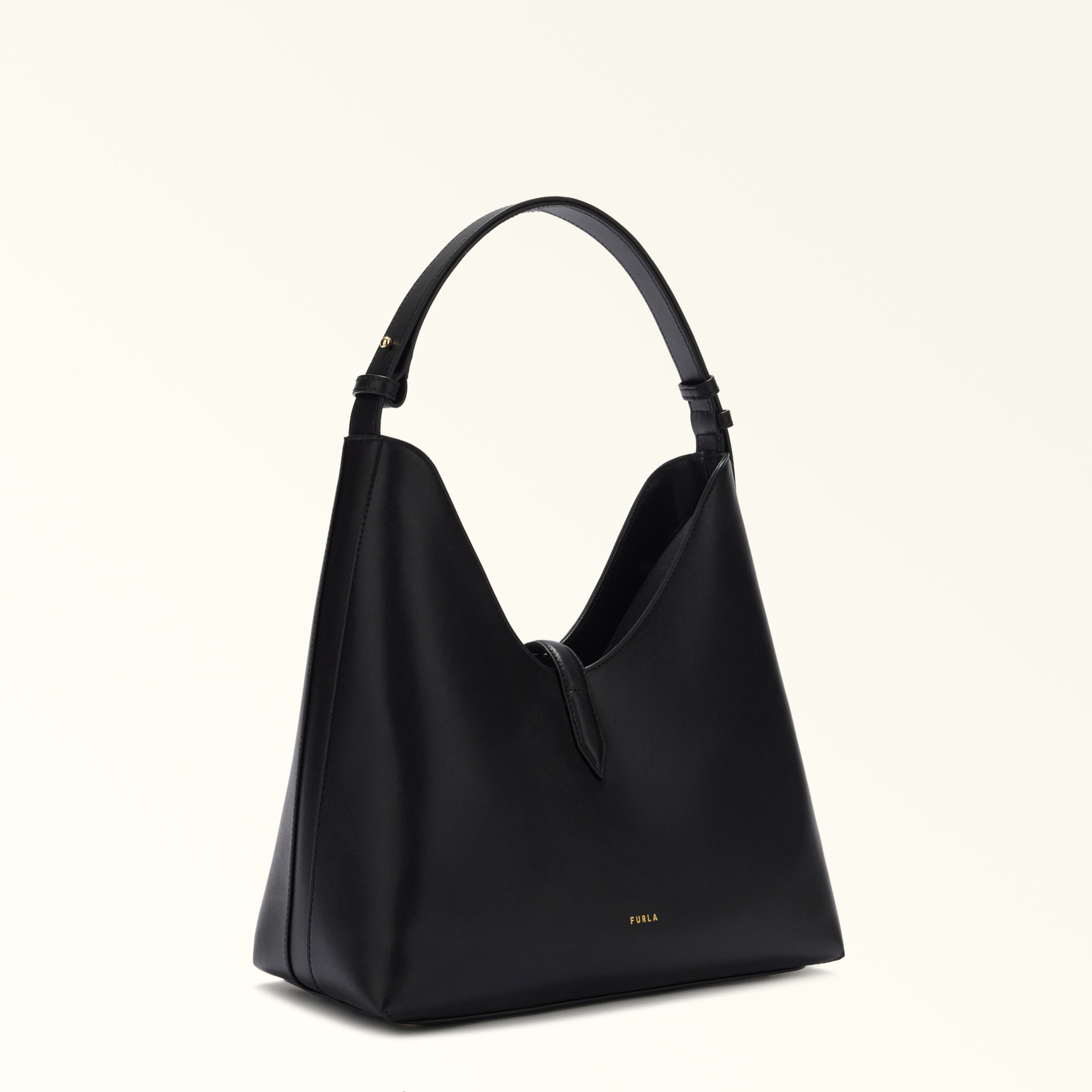 Furla Sac à épaule Femme Noir Cuir Goccia Logo