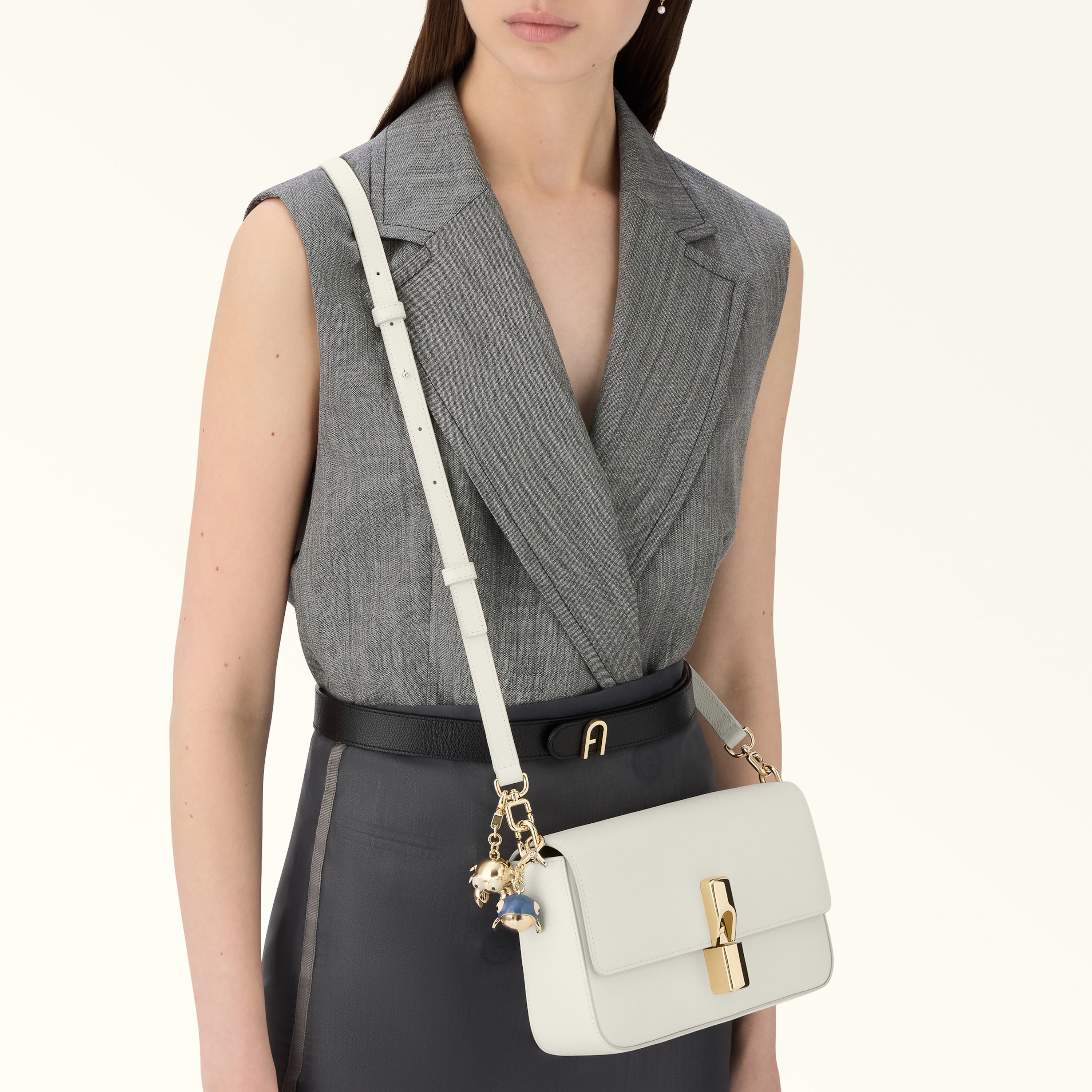 Furla Borsa Donna Bianca Tracolla Pelle Iride Logo