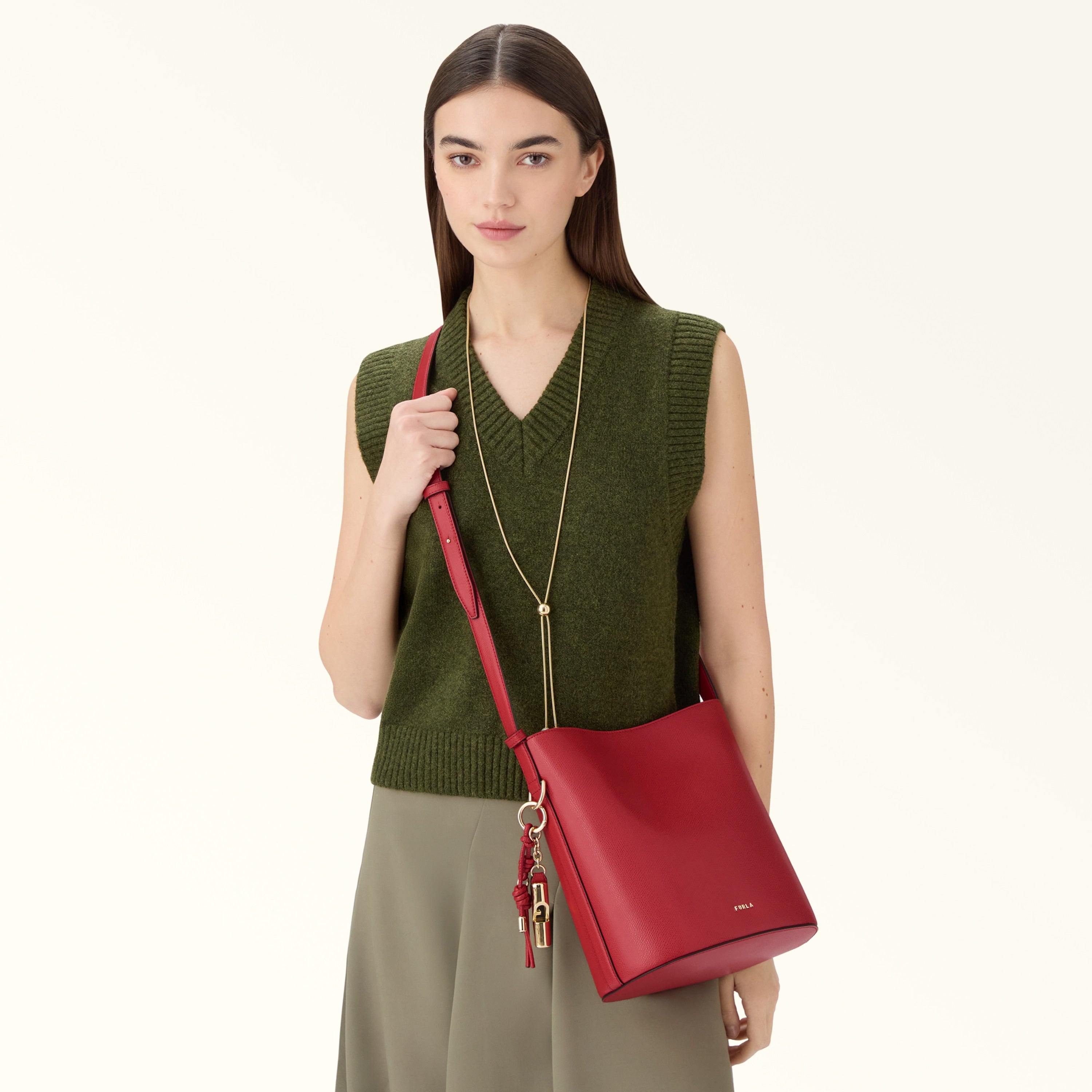 Furla Sac Femme Rouge Bandoulière Cuir Roxie Logo