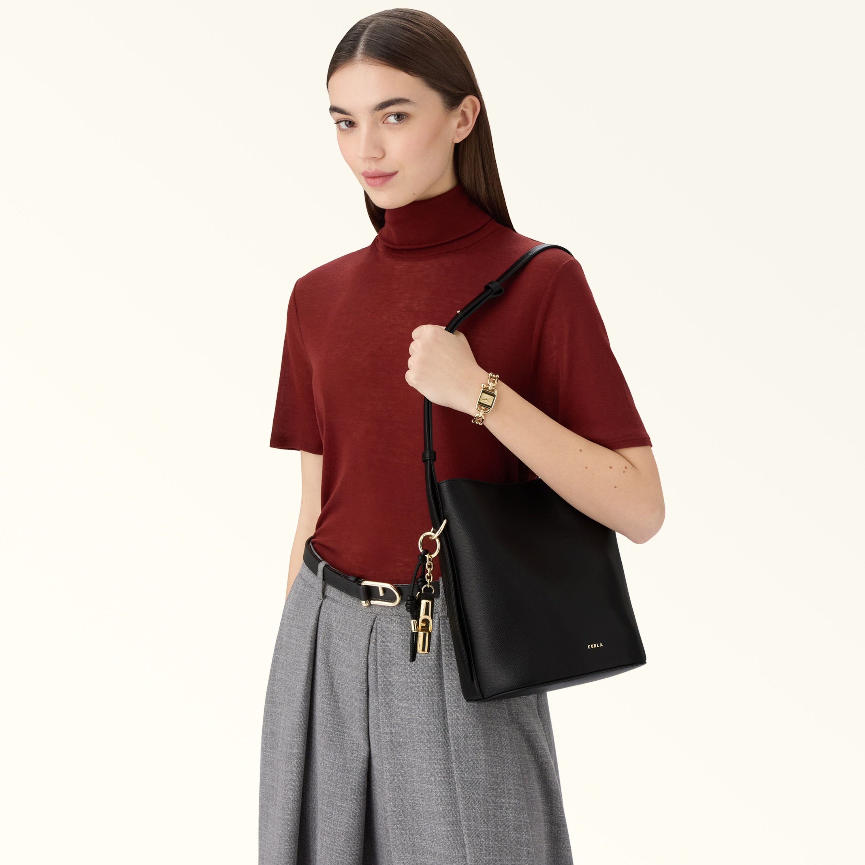 Furla Borsa Donna Nera Tracolla Pelle Roxie Logo