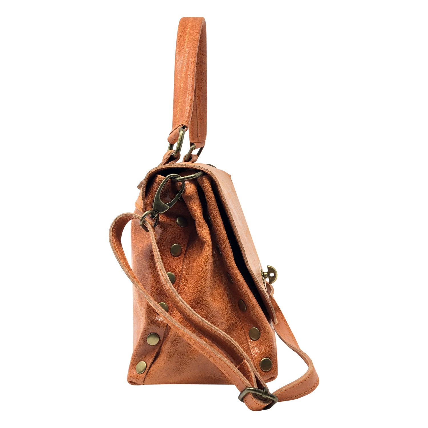 Parubi, Sac à main pour femme avec bandoulière, en cuir véritable fabriqué en Italie, modèle Zoe, laminé orange 