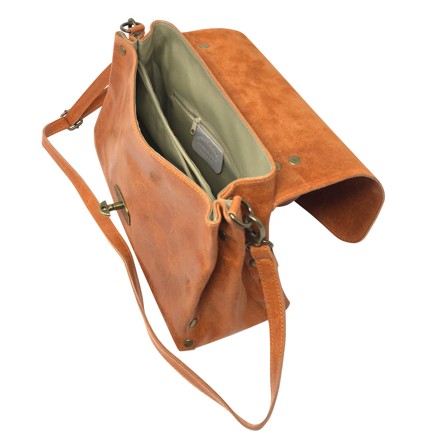 Parubi, Sac à main pour femme avec bandoulière, en cuir véritable fabriqué en Italie, modèle Zoe, laminé orange 