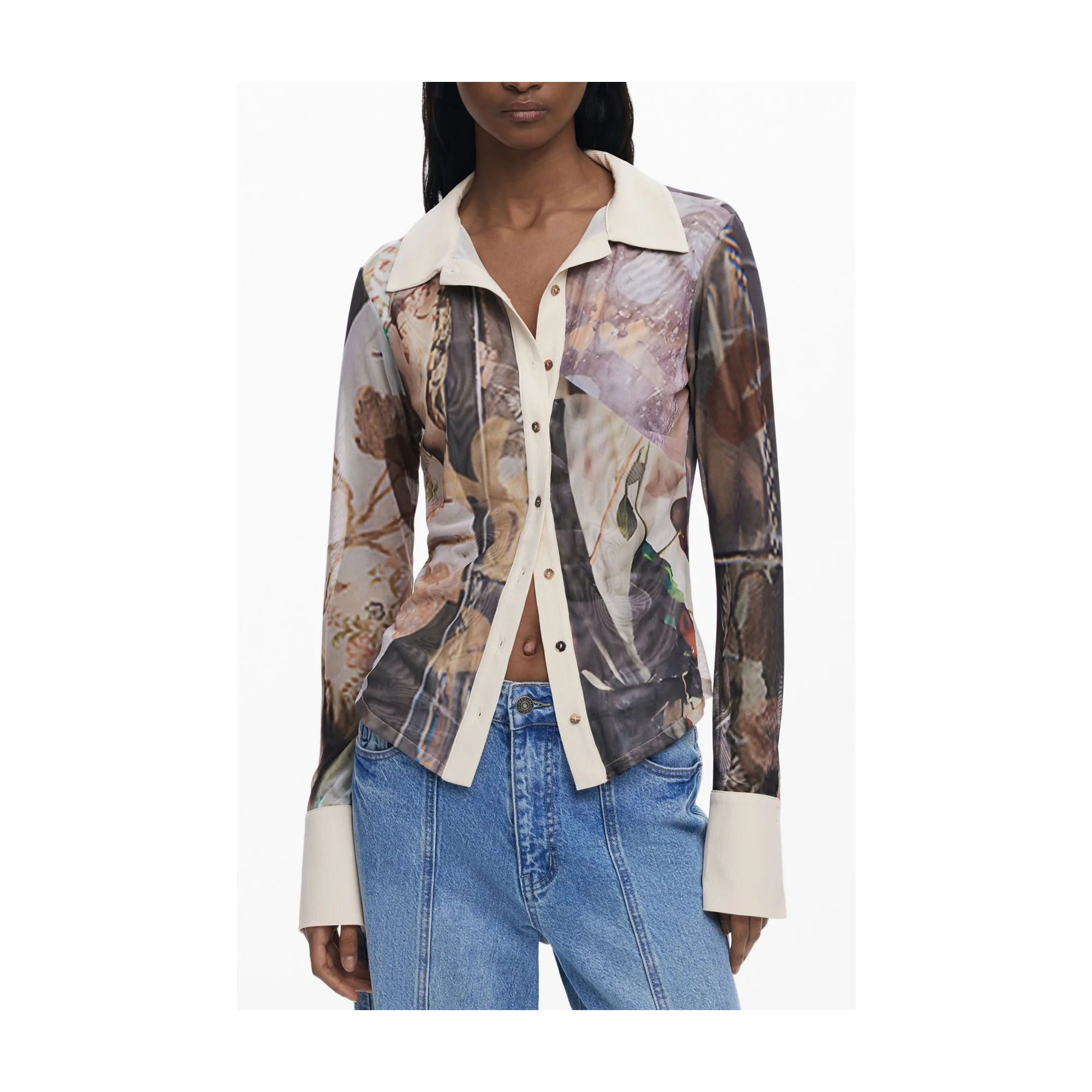 DESIGUAL CAMICIA MANICHE LUNGHE DONNA BEIGE