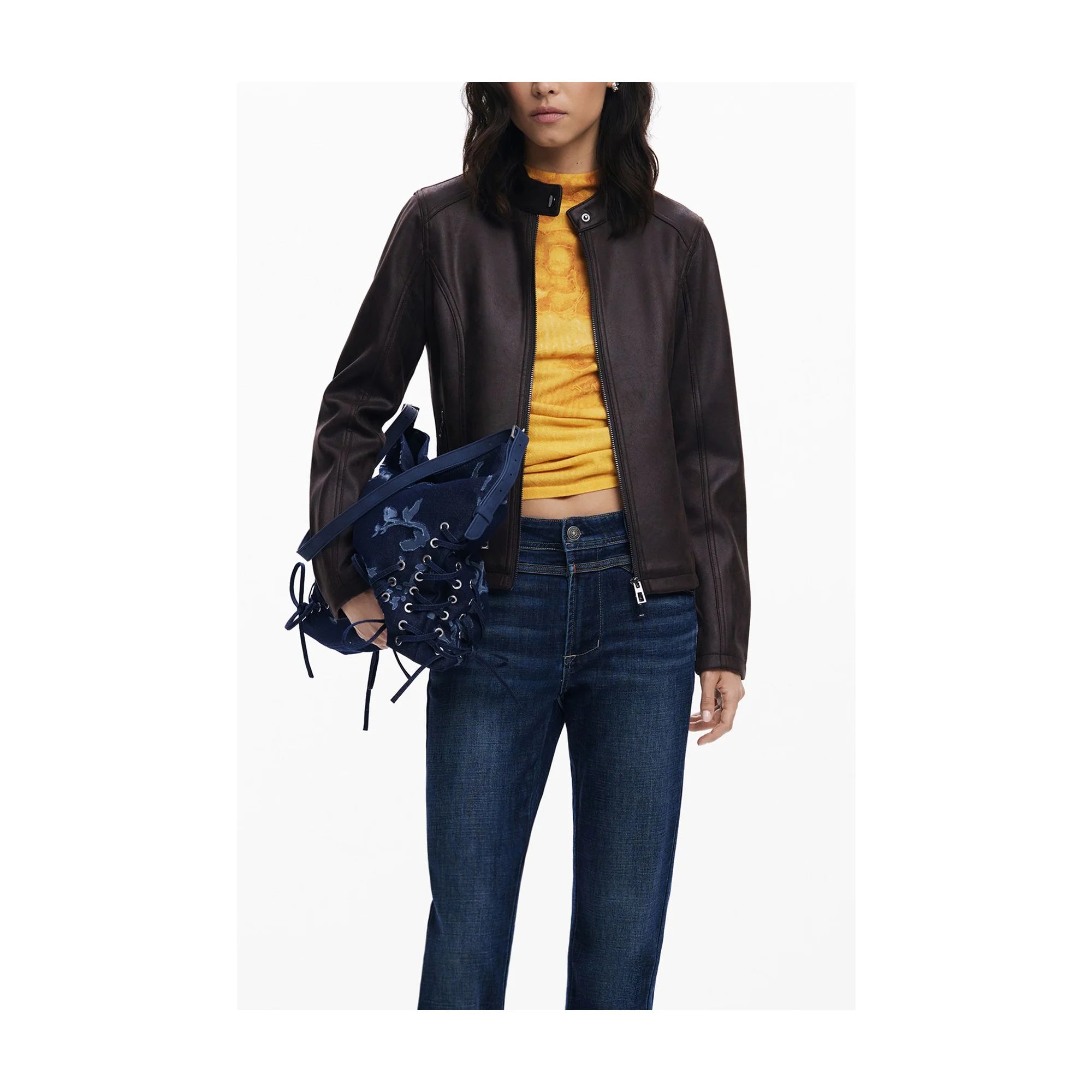 Desigual Giubbotto Maniche Lunghe Donna Marrone Zip Giubbotti e Giacche - vista 2
