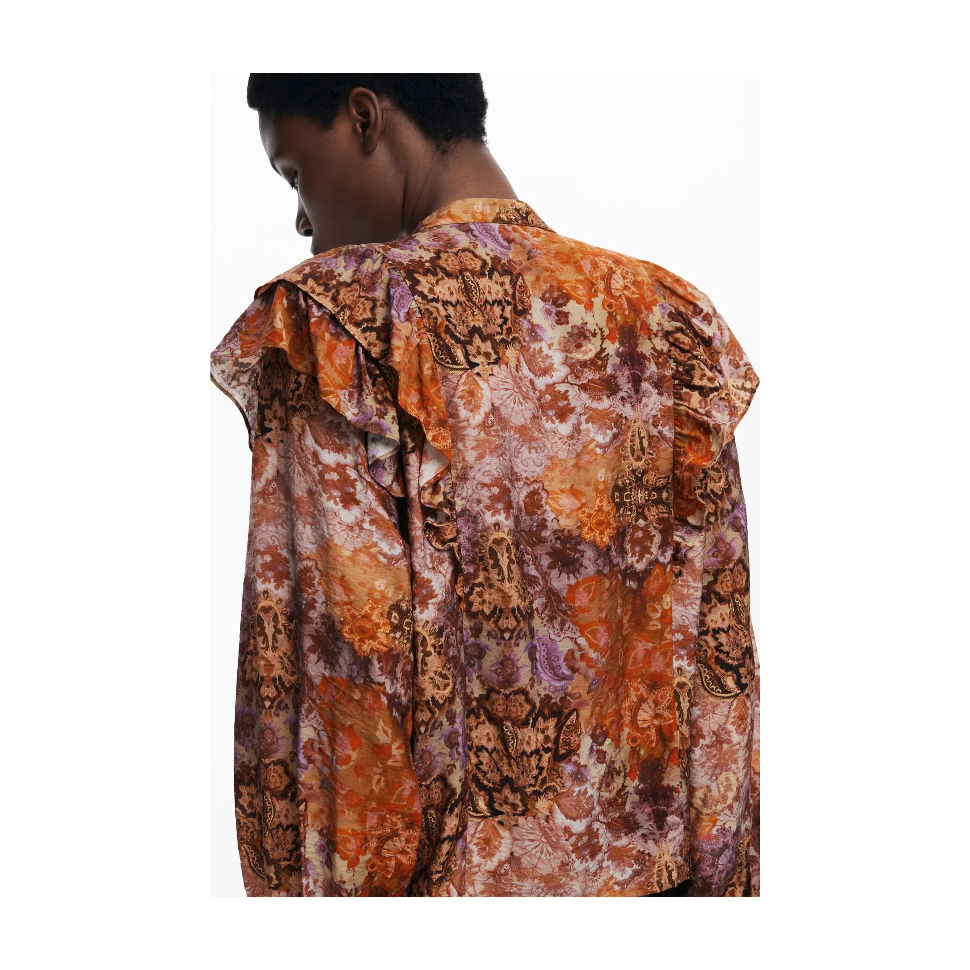 Desigual Camicia Maniche Lunghe Donna Arancione Dettagli a Contrasto Camicie - vista 3